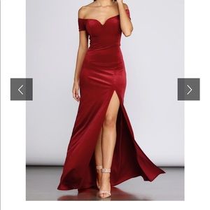 Red velvet evening gown